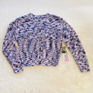 Celebrity Pink Crewneck Cardigan size XS Marled Pink Blue Gray White